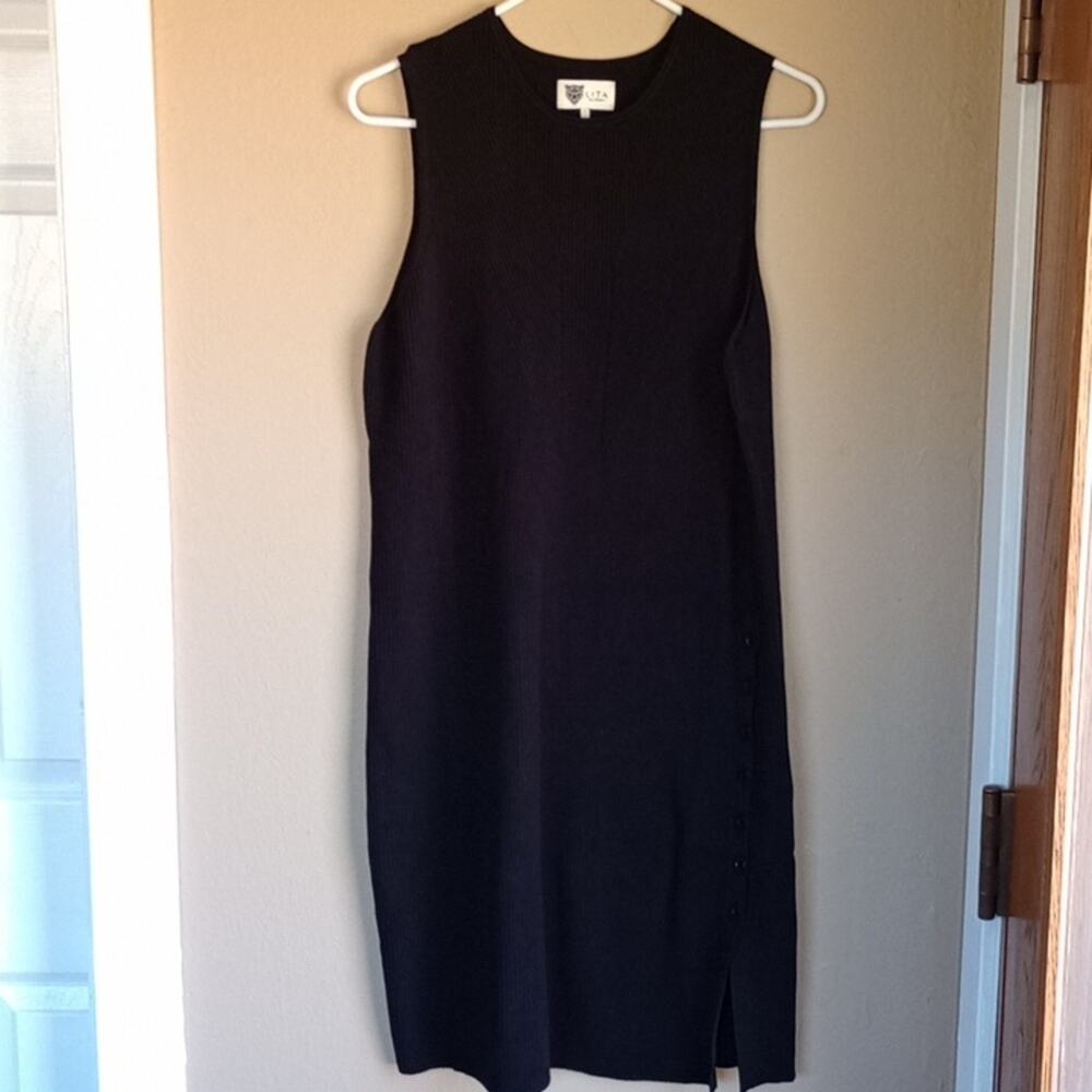 Lita by Ciera luxury black Ribbed Knit Midi Tank Dress with buttons Size L